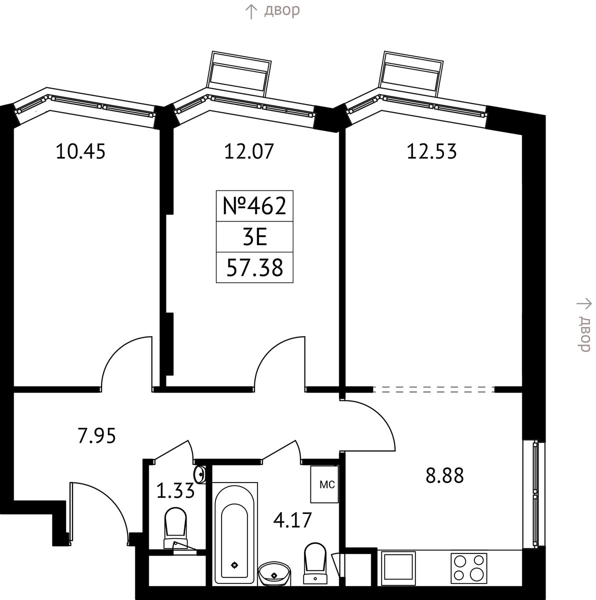 Планировка 57.38 м²