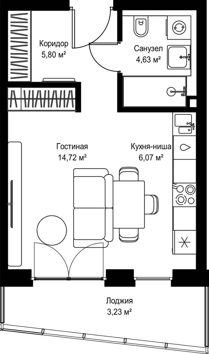 Планировка 34.45 м²