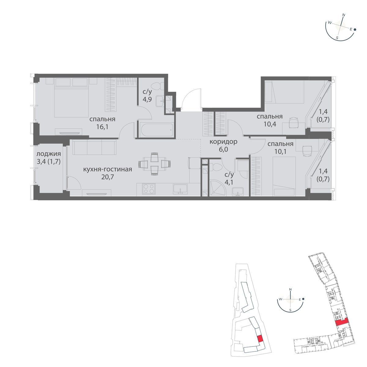 Планировка 75.4 м²
