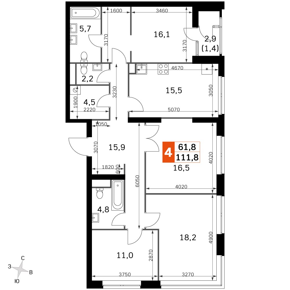 Планировка 109.9 м²