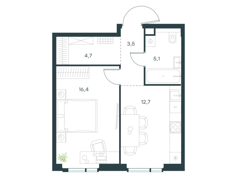 Планировка 42.4 м²