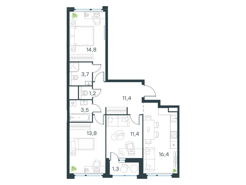 Планировка 77.5 м²