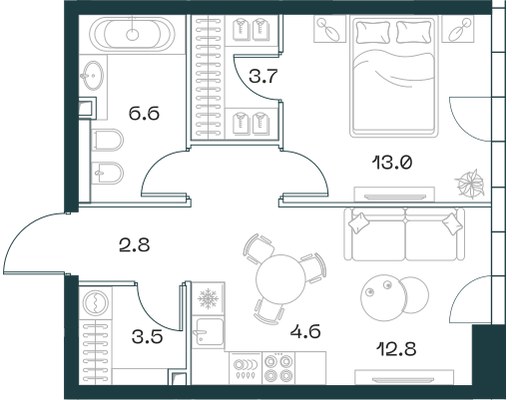 Планировка 48.8 м²