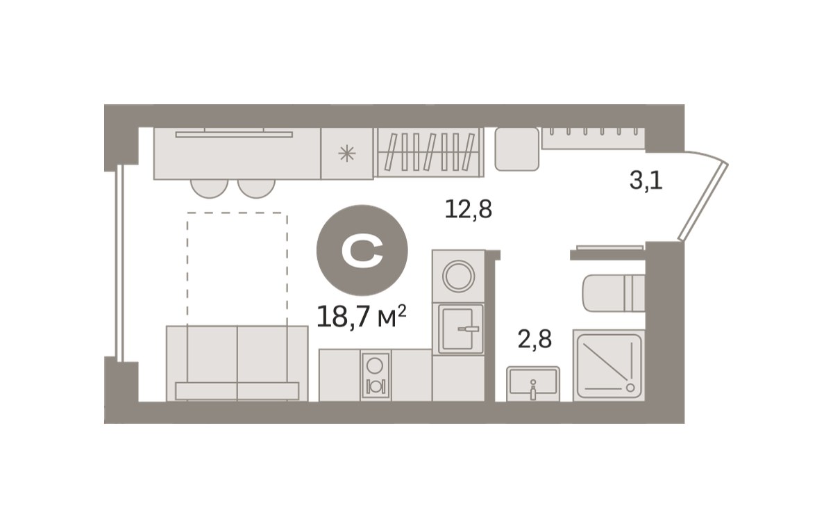 Планировка 18.66 м²