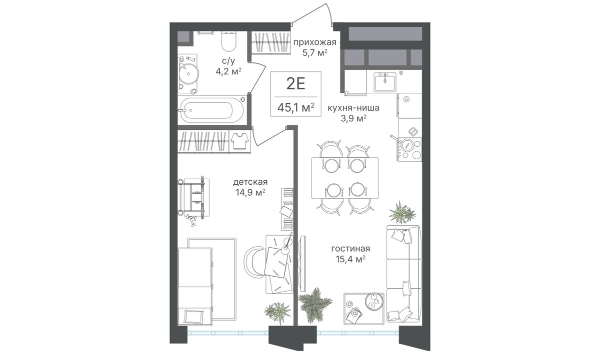 Планировка 44.1 м²
