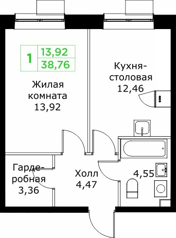 Планировка 38.9 м²