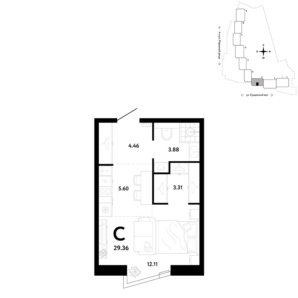 Планировка 29.36 м²