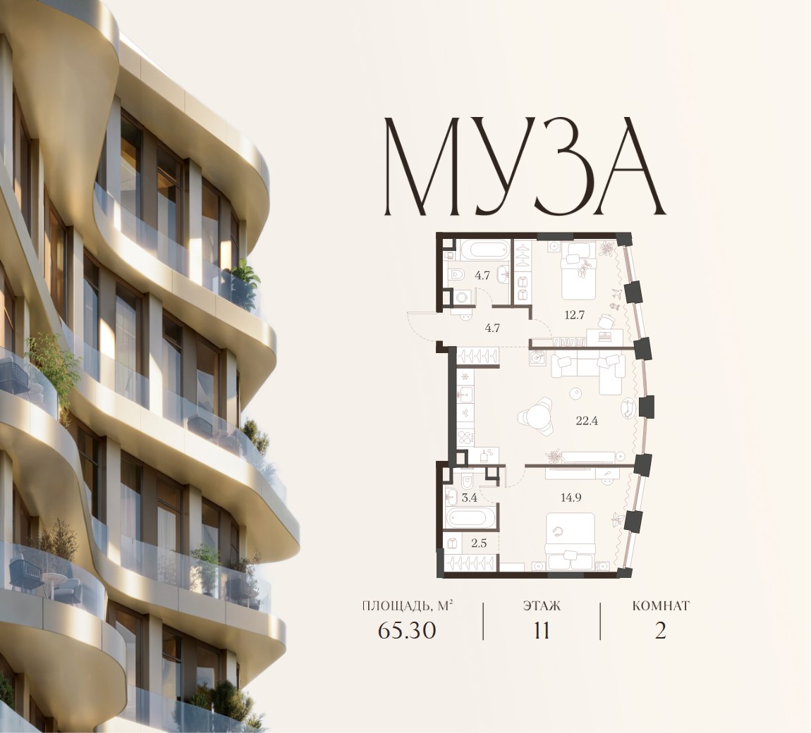 Планировка 65.3 м²