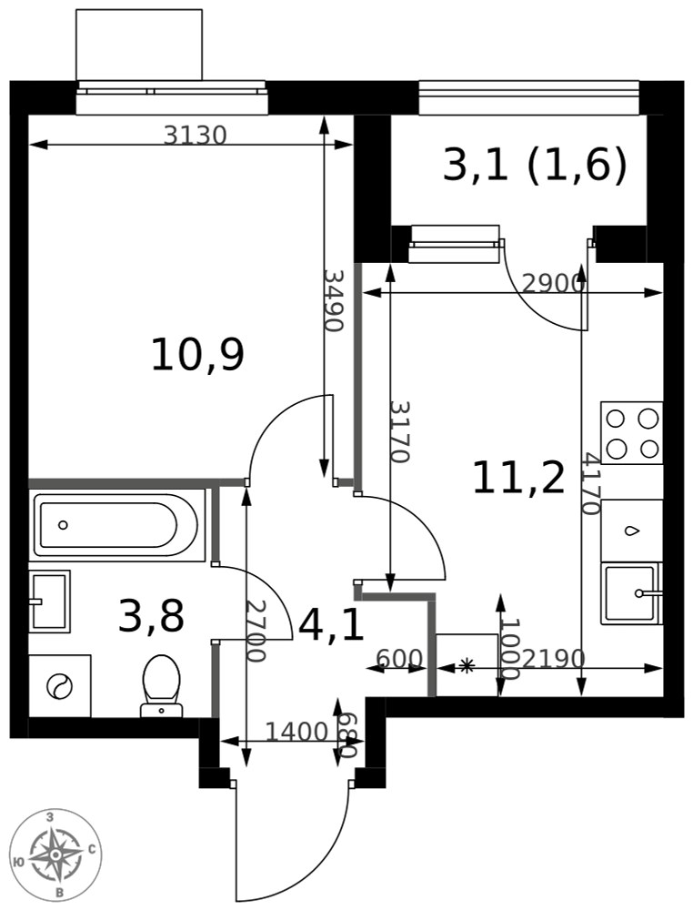 Планировка 31.6 м²