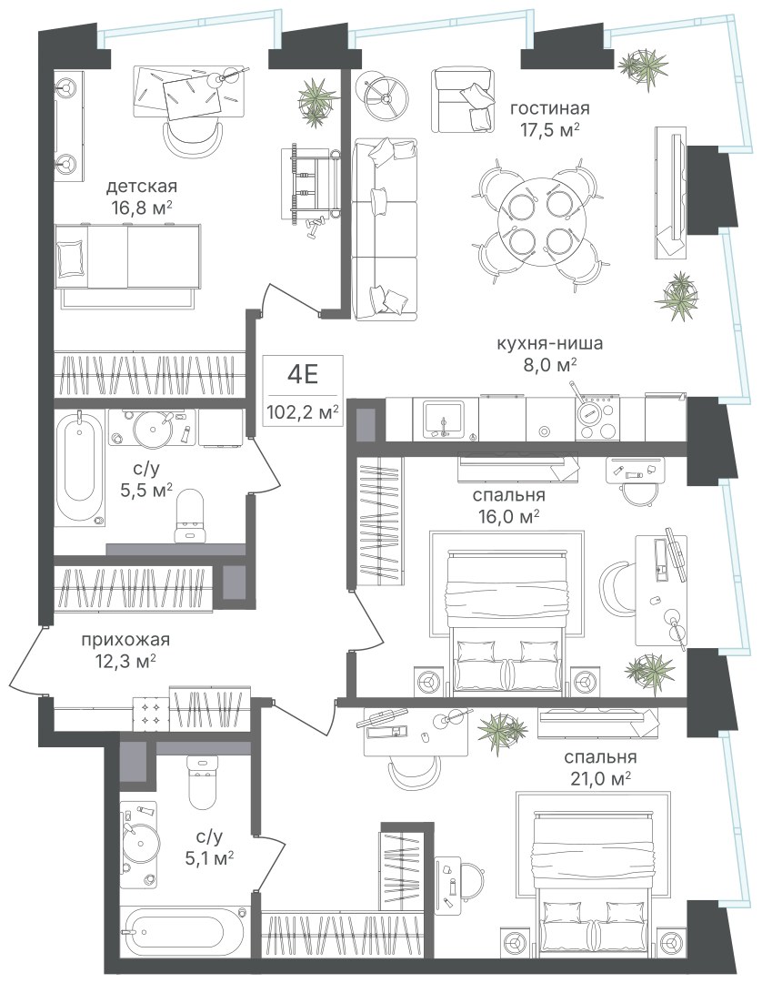 Планировка 102.2 м²