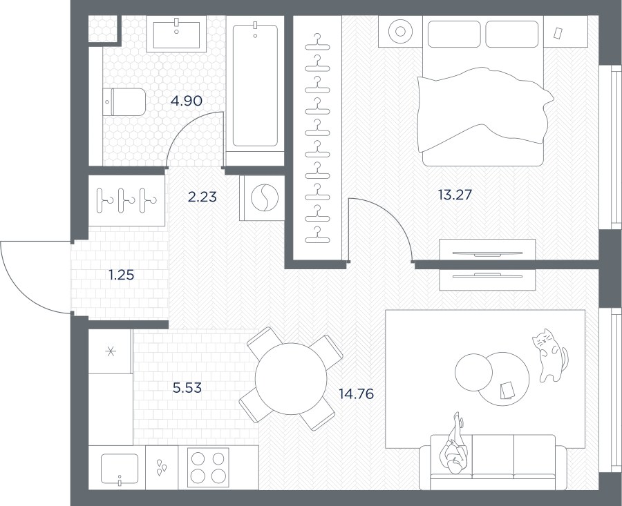 Планировка: 1-комнатная, 41.94 м²