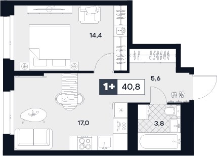 Планировка 40.8 м²