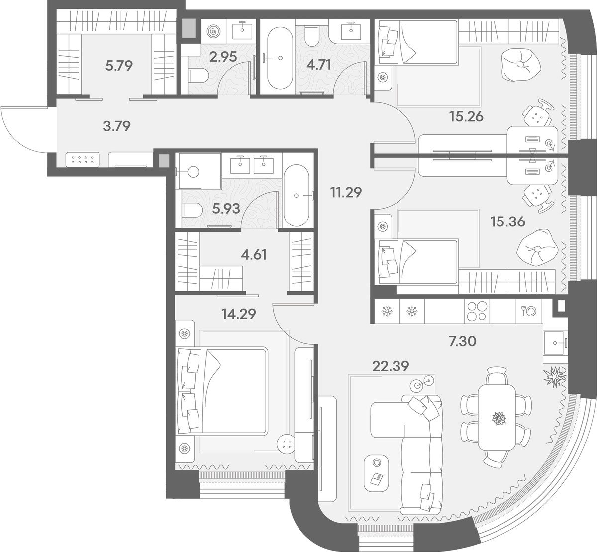 Планировка 113.67 м²