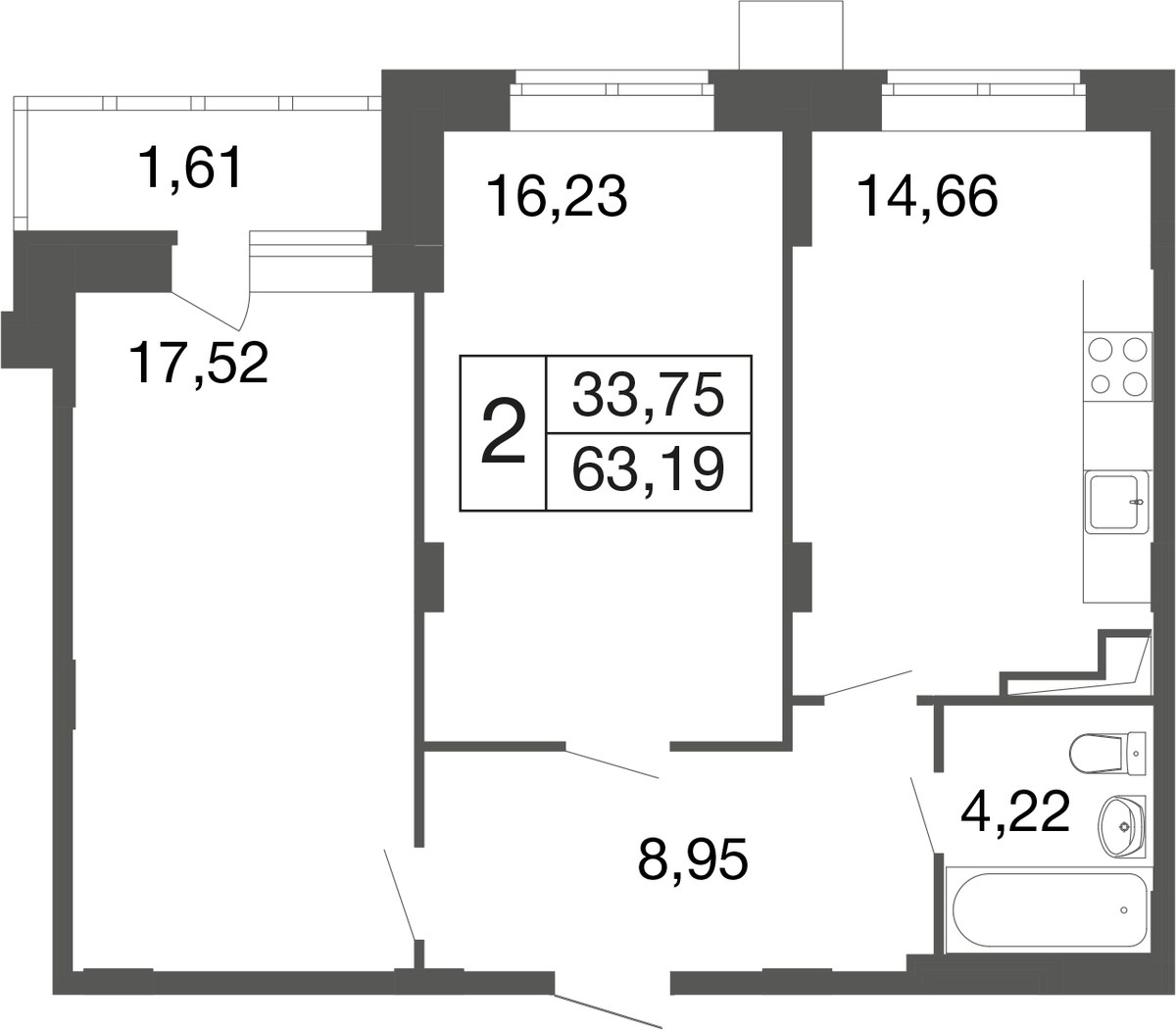 Планировка 61.6 м²