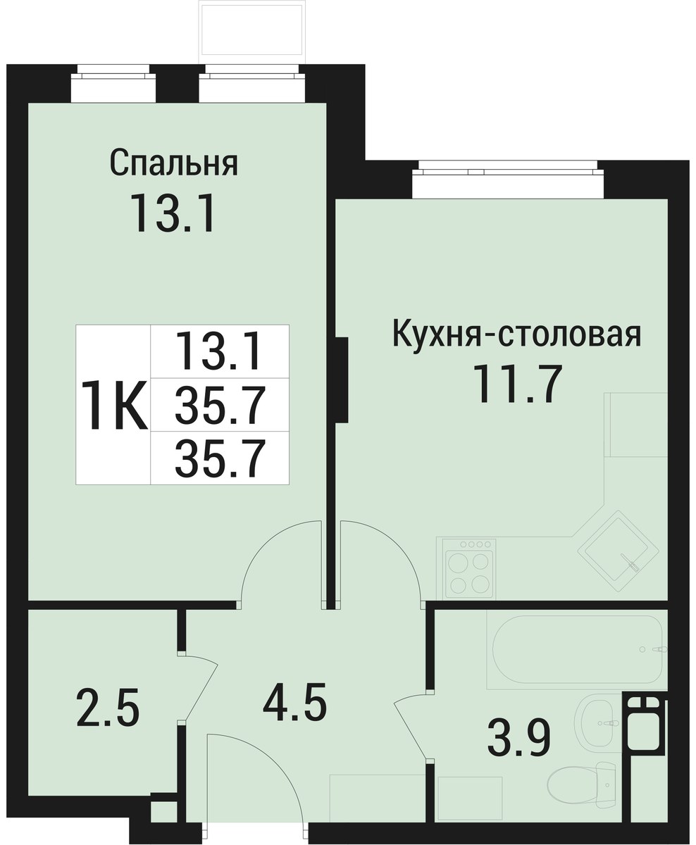 Планировка 35.7 м²