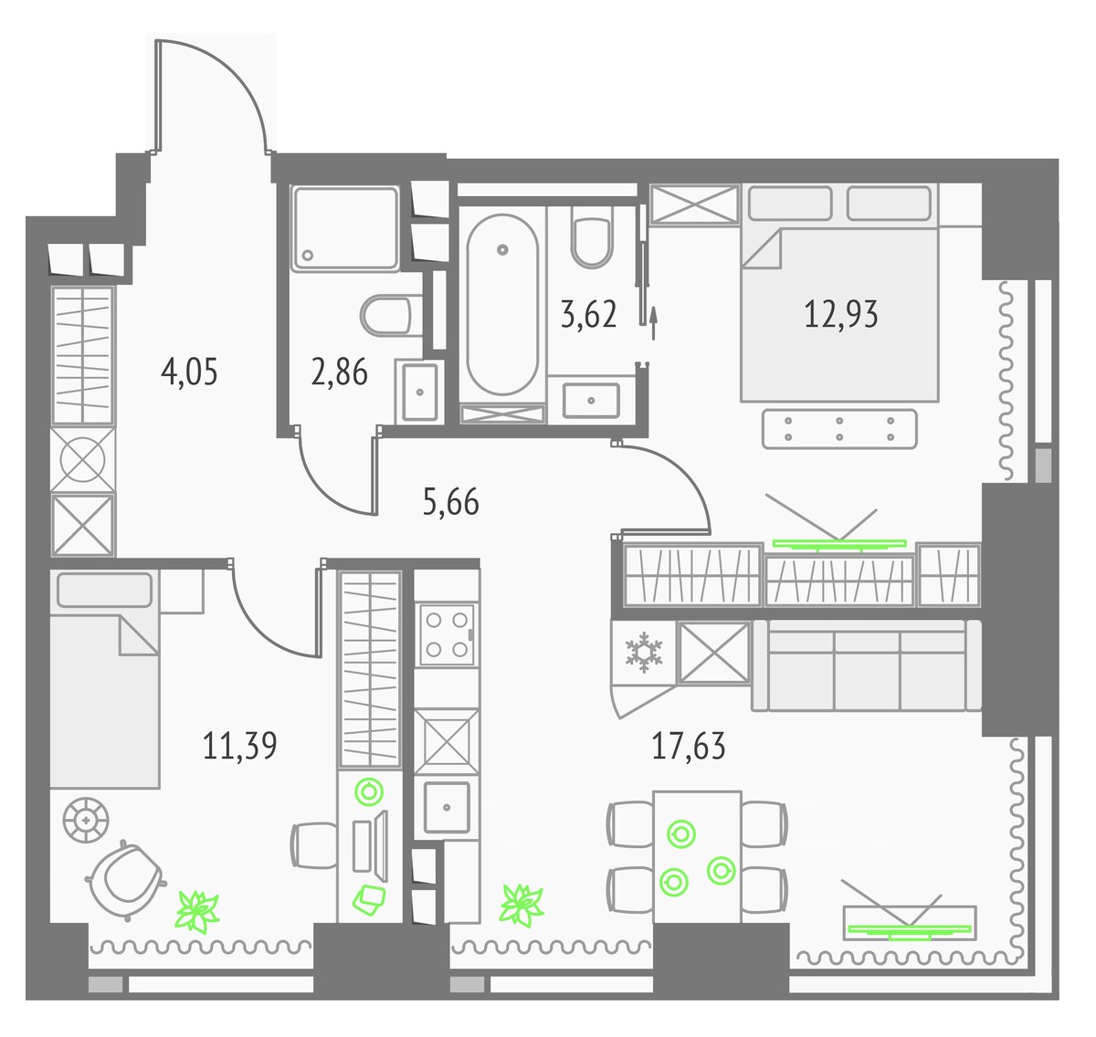Планировка 58.11 м²