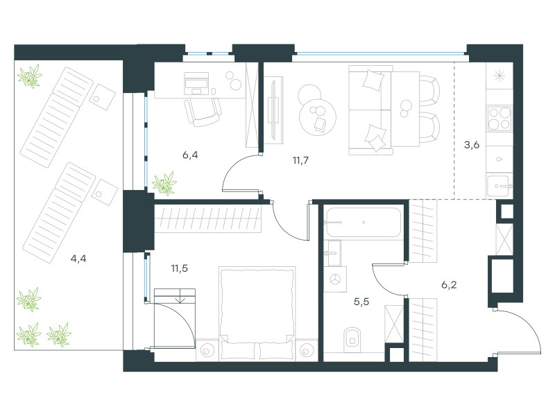 Планировка 60.7 м²
