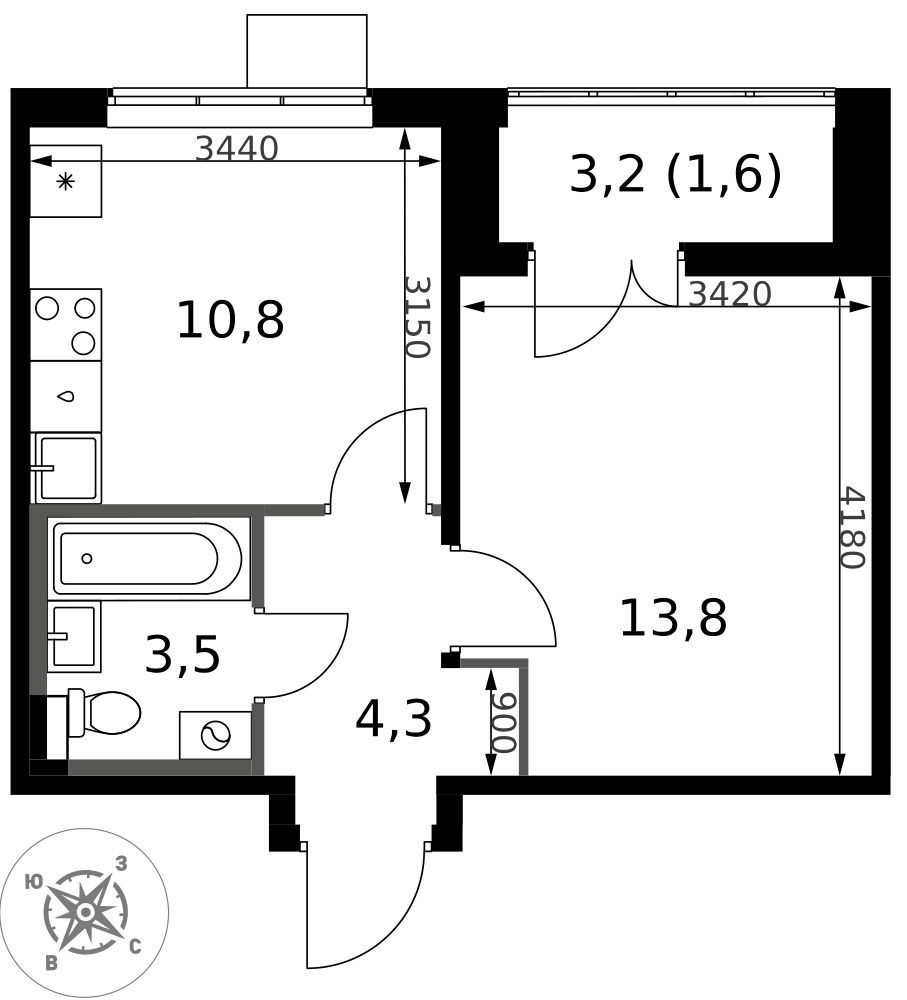 Планировка 34.6 м²