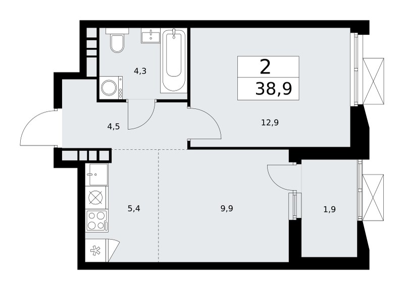 Планировка 38.9 м²