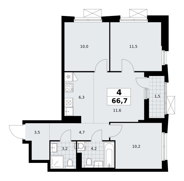 Планировка 66.3 м²