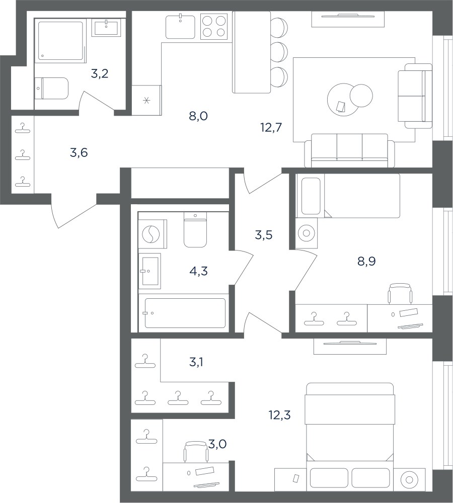 Планировка 62.6 м²