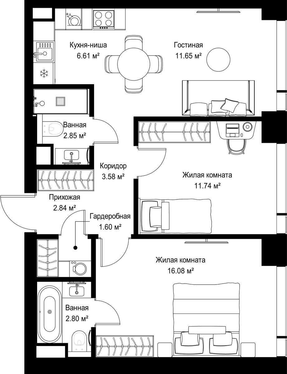 Планировка 59.75 м²