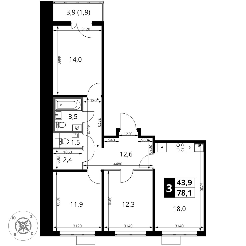 Планировка 78.1 м²