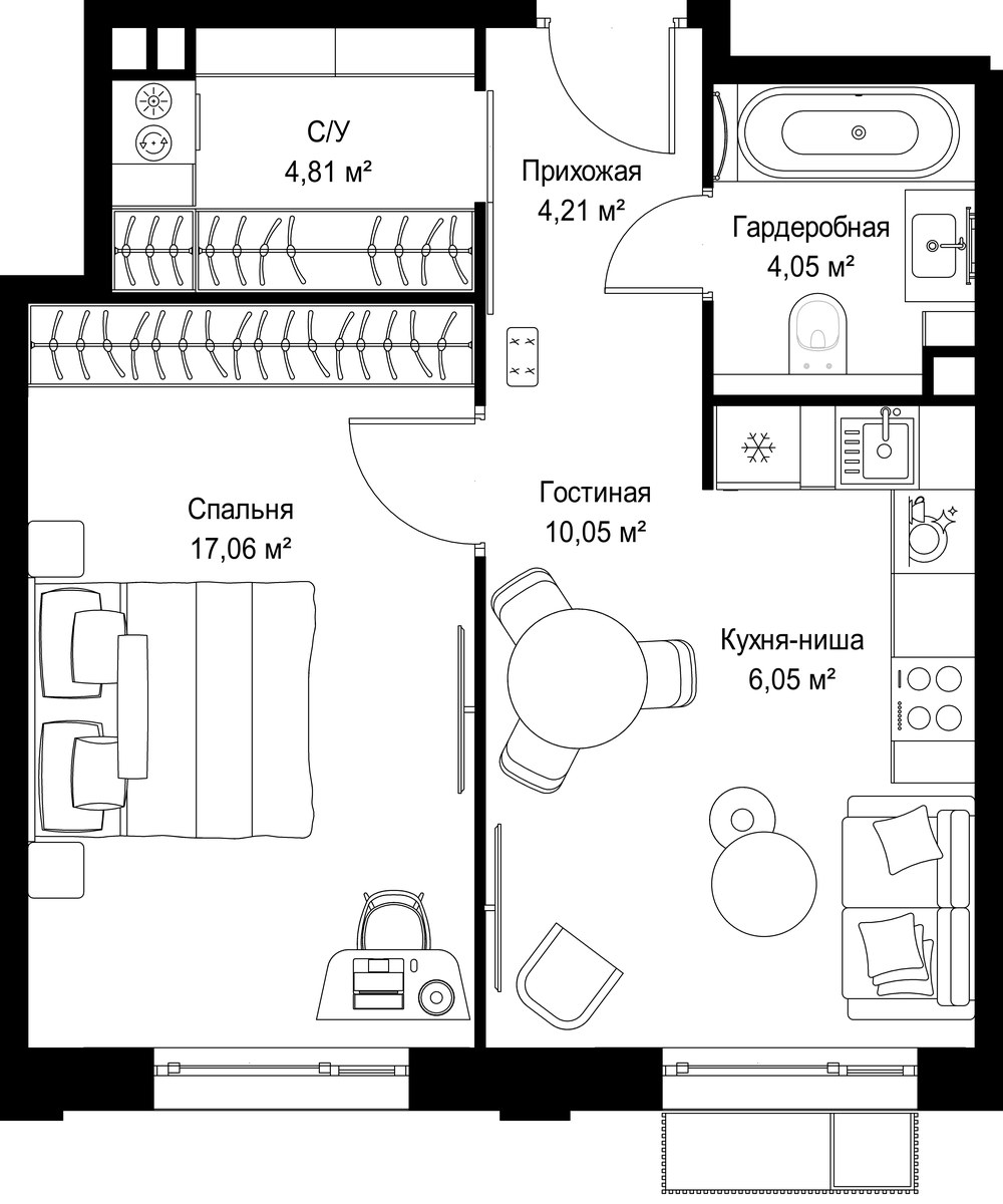 Планировка 46.23 м²