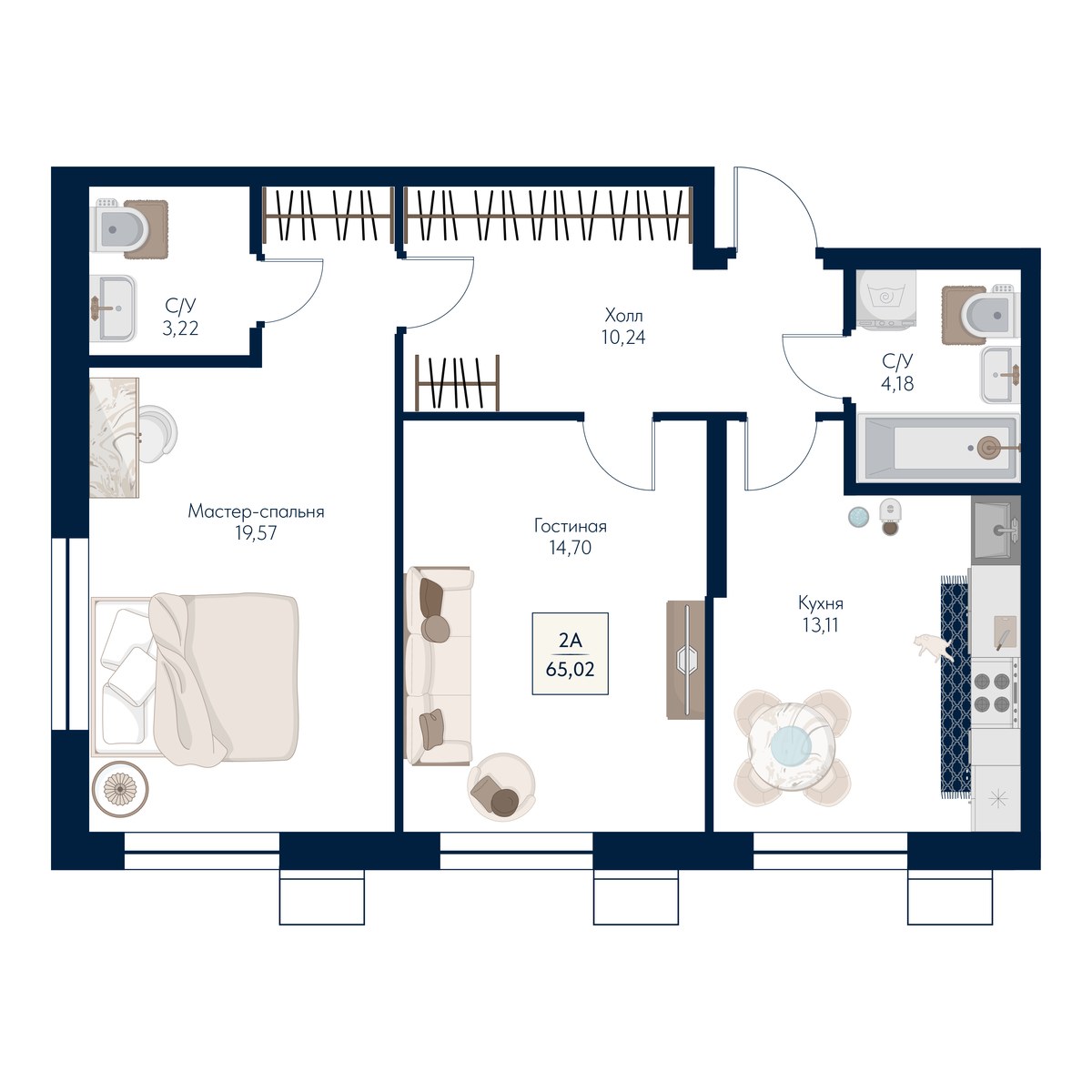 Планировка 65.02 м²