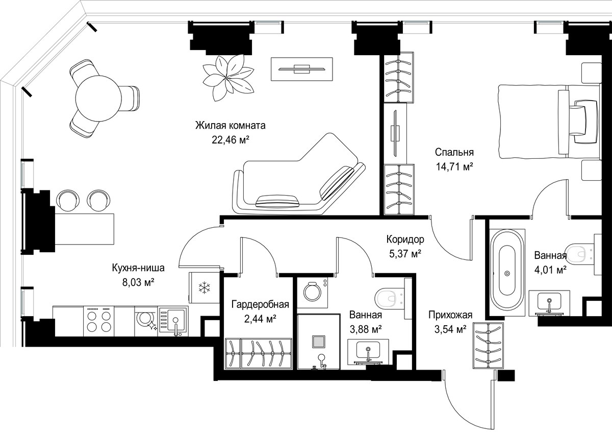 Планировка 64.44 м²