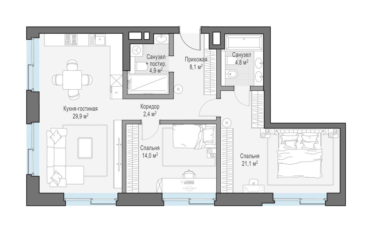 Планировка 88.7 м²