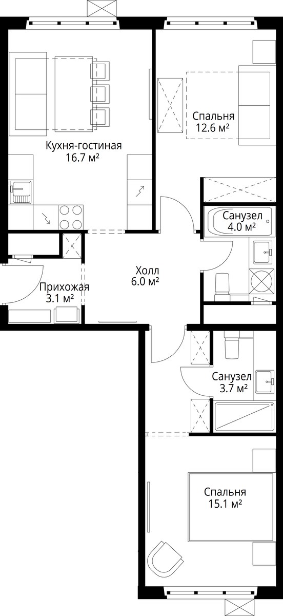 Планировка 61.2 м²