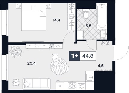 Планировка 44.8 м²