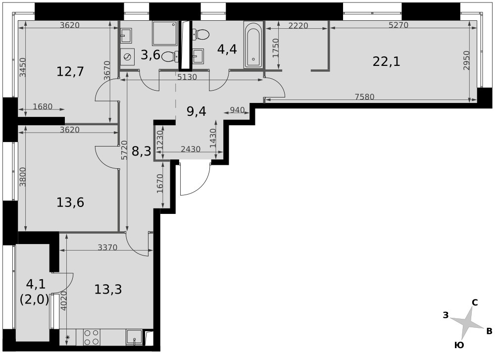Планировка 89.4 м²