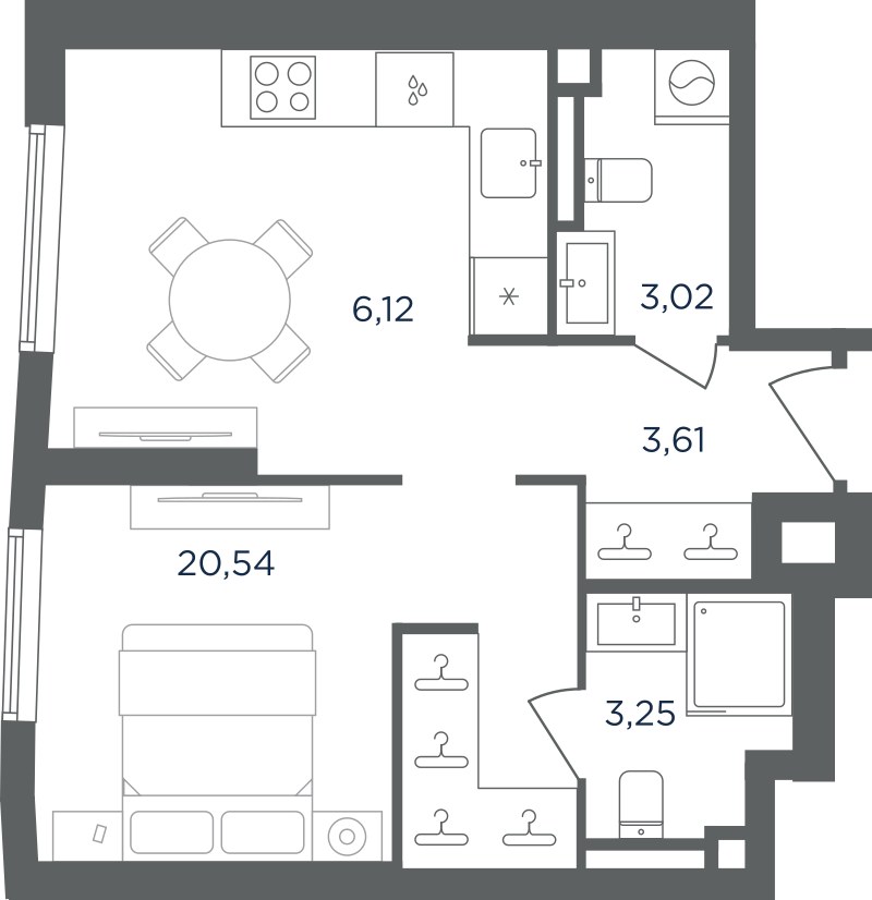 Планировка: 1-комнатная, 36.54 м²