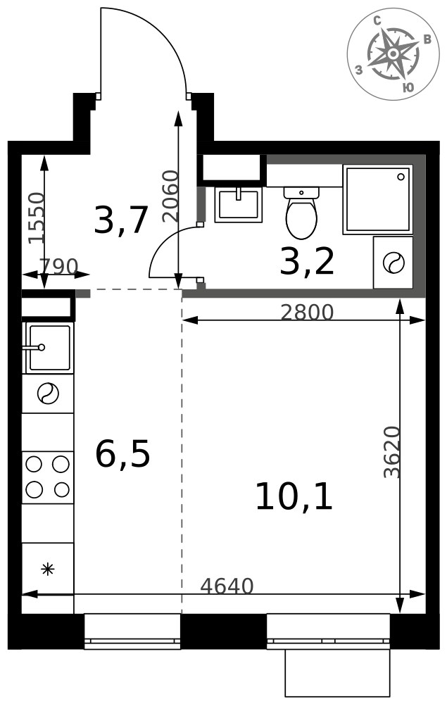 Планировка: Студия, 23.5 м²
