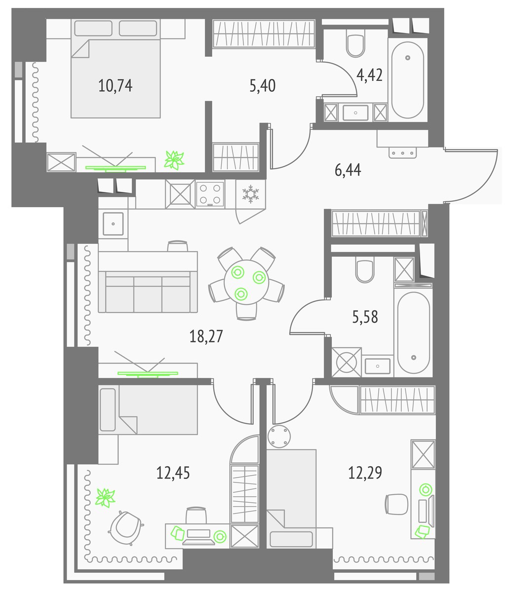 Планировка 76.2 м²