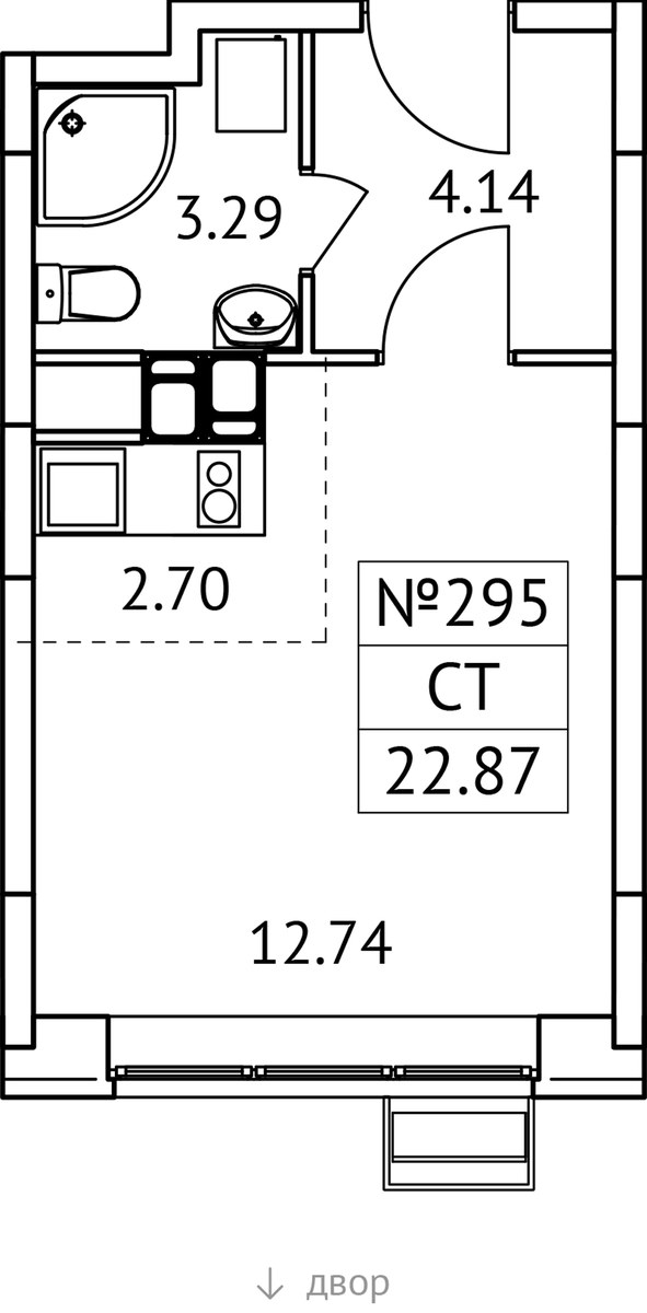 Планировка: Студия, 22.87 м²