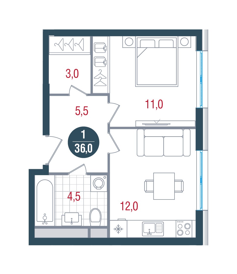 Планировка 36.0 м²
