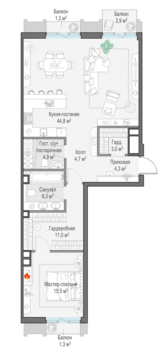 Планировка 95.6 м²
