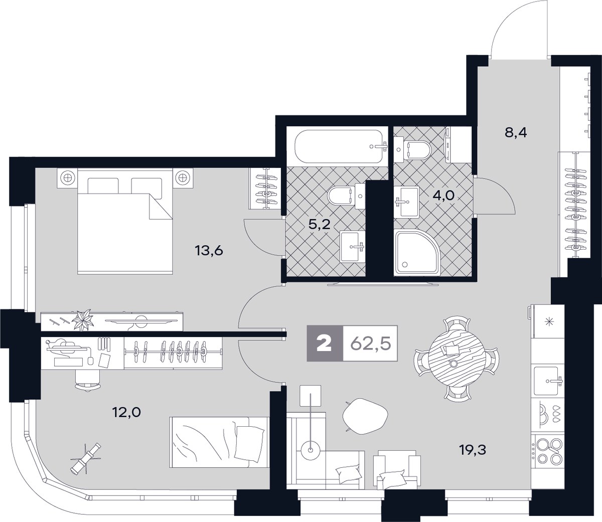 Планировка 62.5 м²