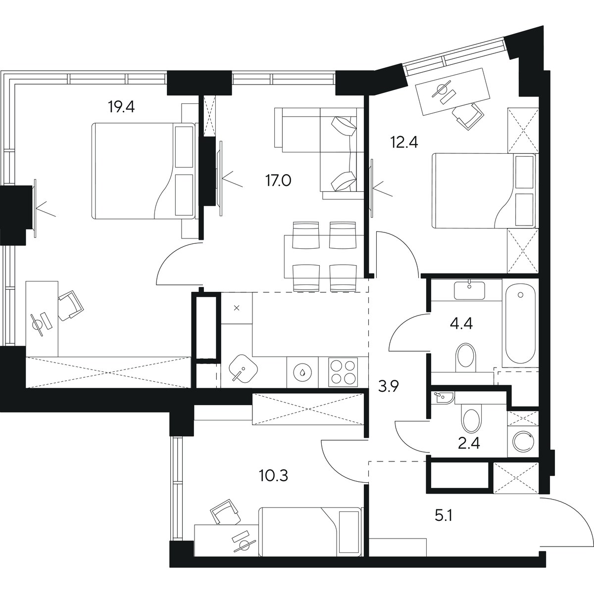 Планировка 74.9 м²