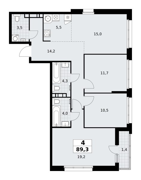 Планировка 89.3 м²