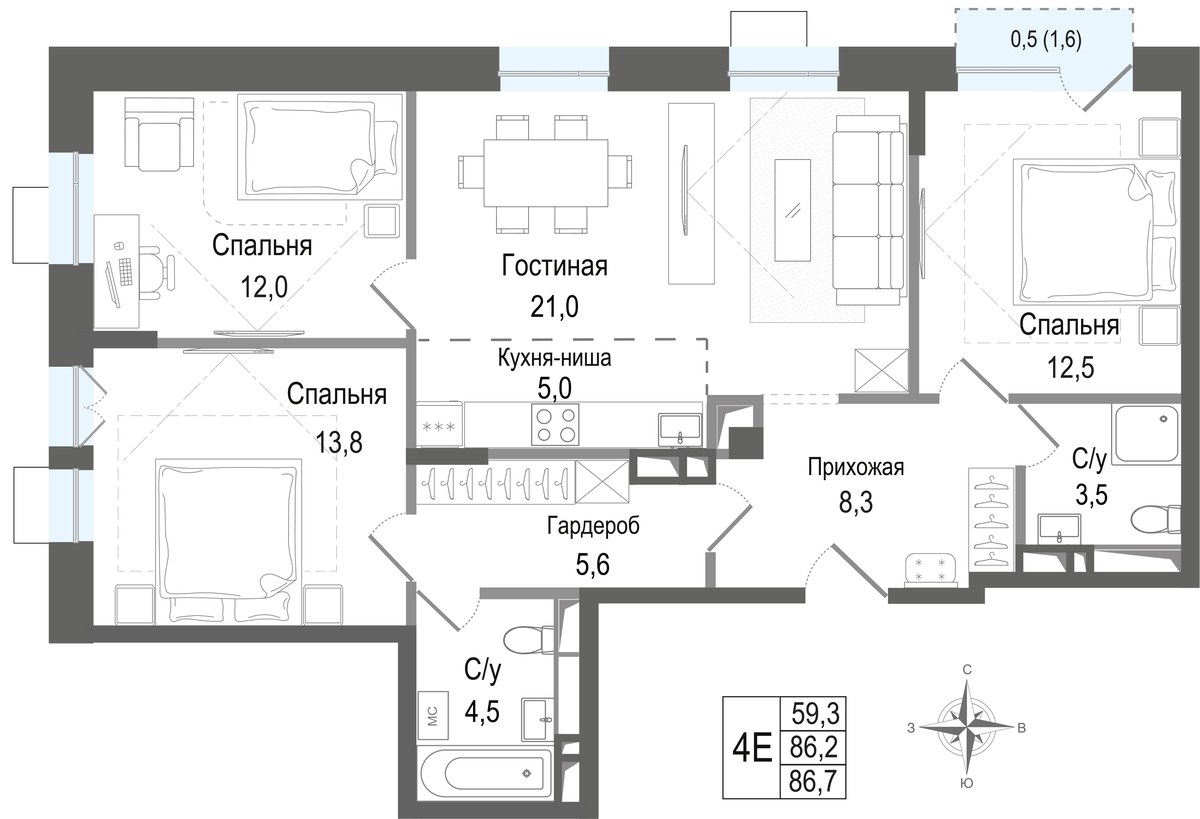 Планировка 86.2 м²