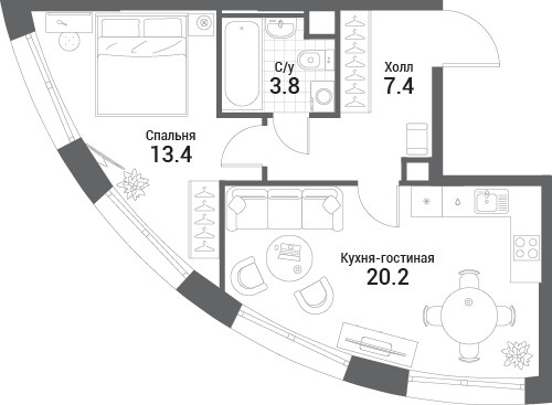 Планировка 44.8 м²