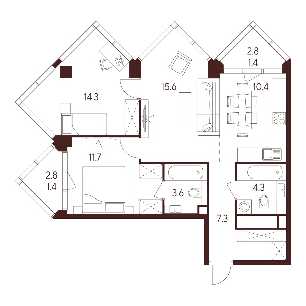 Планировка 70.0 м²