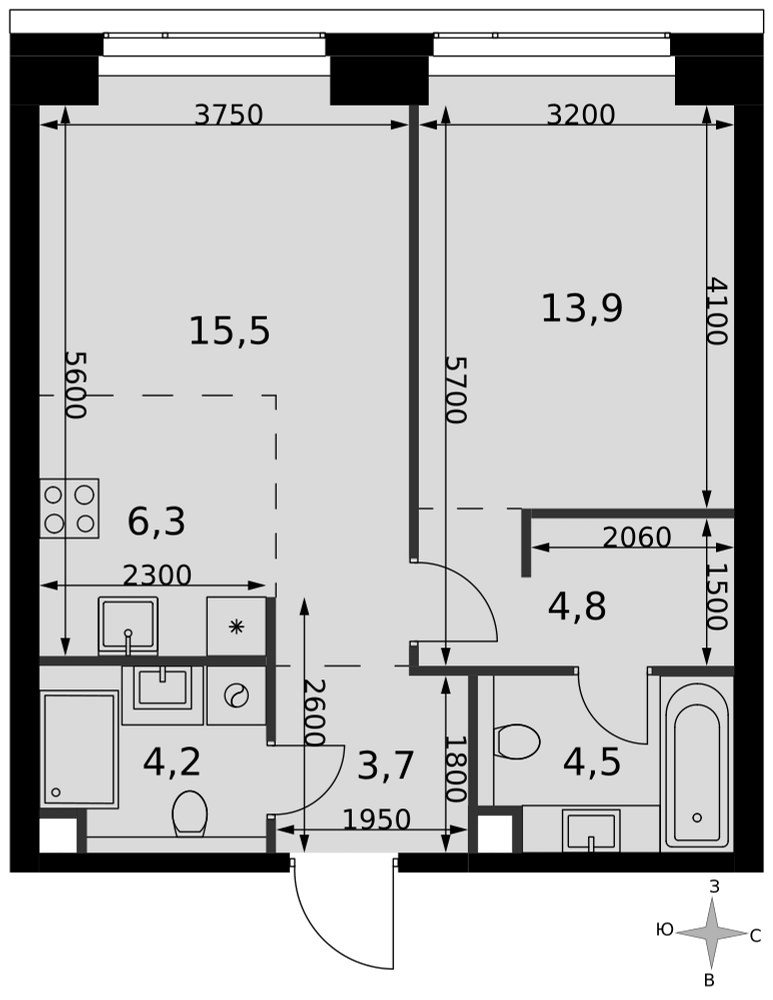 Планировка 52.9 м²
