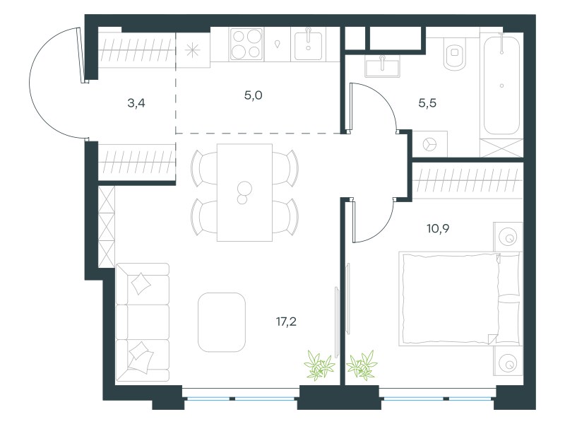 Планировка 41.9 м²