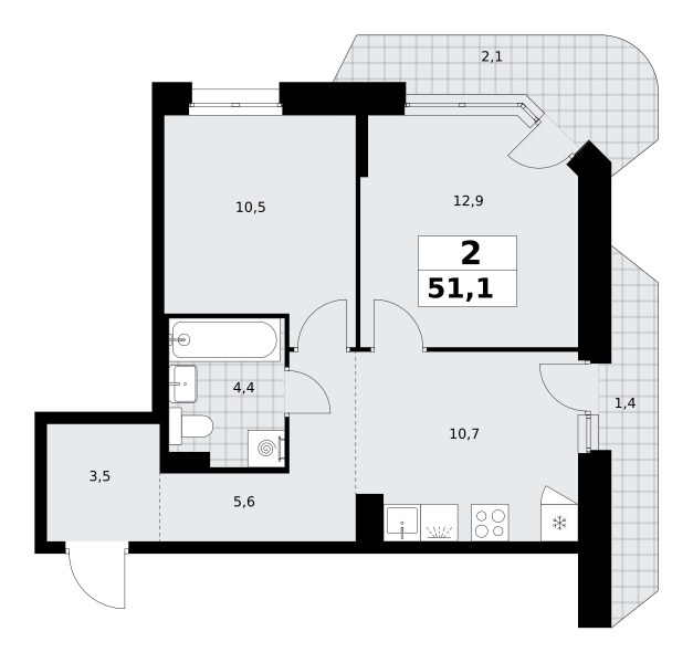 Планировка 51.1 м²