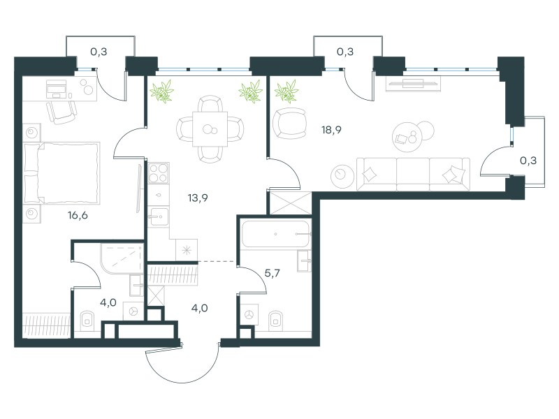 Планировка 64.0 м²